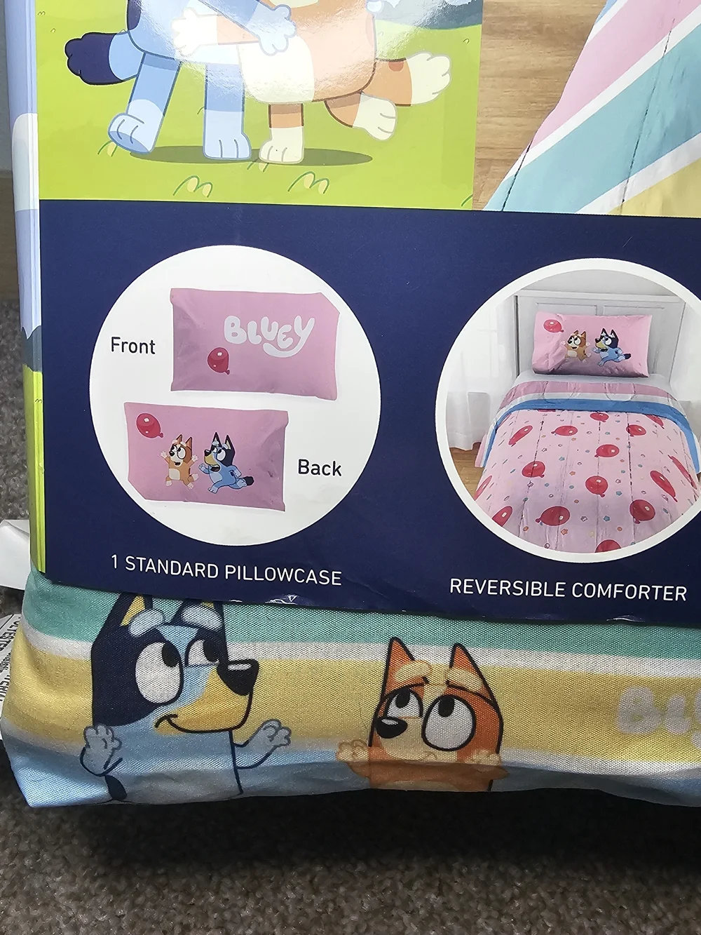 Bluey Reversible Comforter Set - Pink & Pastel Stripes